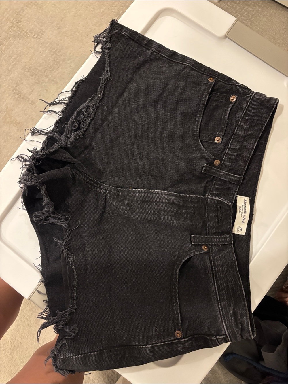 Abercrombie & Fitch Black Distressed Frayed Hem Denim Shorts
